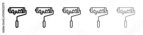 Paint roller icon logo in stroke lines collection