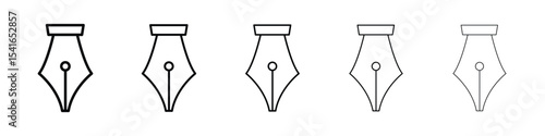 Pen nib icon logo in stroke lines collection