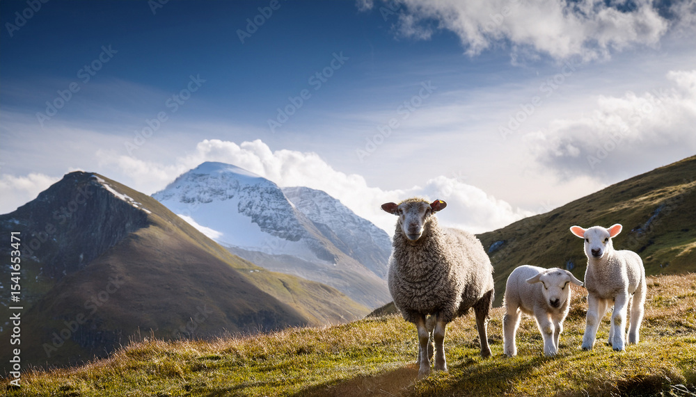 Fototapeta premium sheep and lamb in the mountains