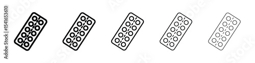 Pill blister pack icon logo in stroke lines collection