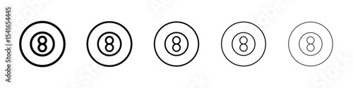 Pool 8 ball icon logo in stroke lines collection