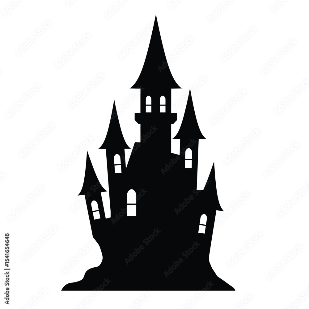 Obraz premium Black Silhouette Haunted Castle Vector Icon White Background
