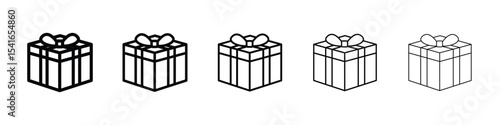 Present gift box icon logo in stroke lines collection