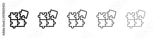 Puzzle pieces icon logo in stroke lines collection