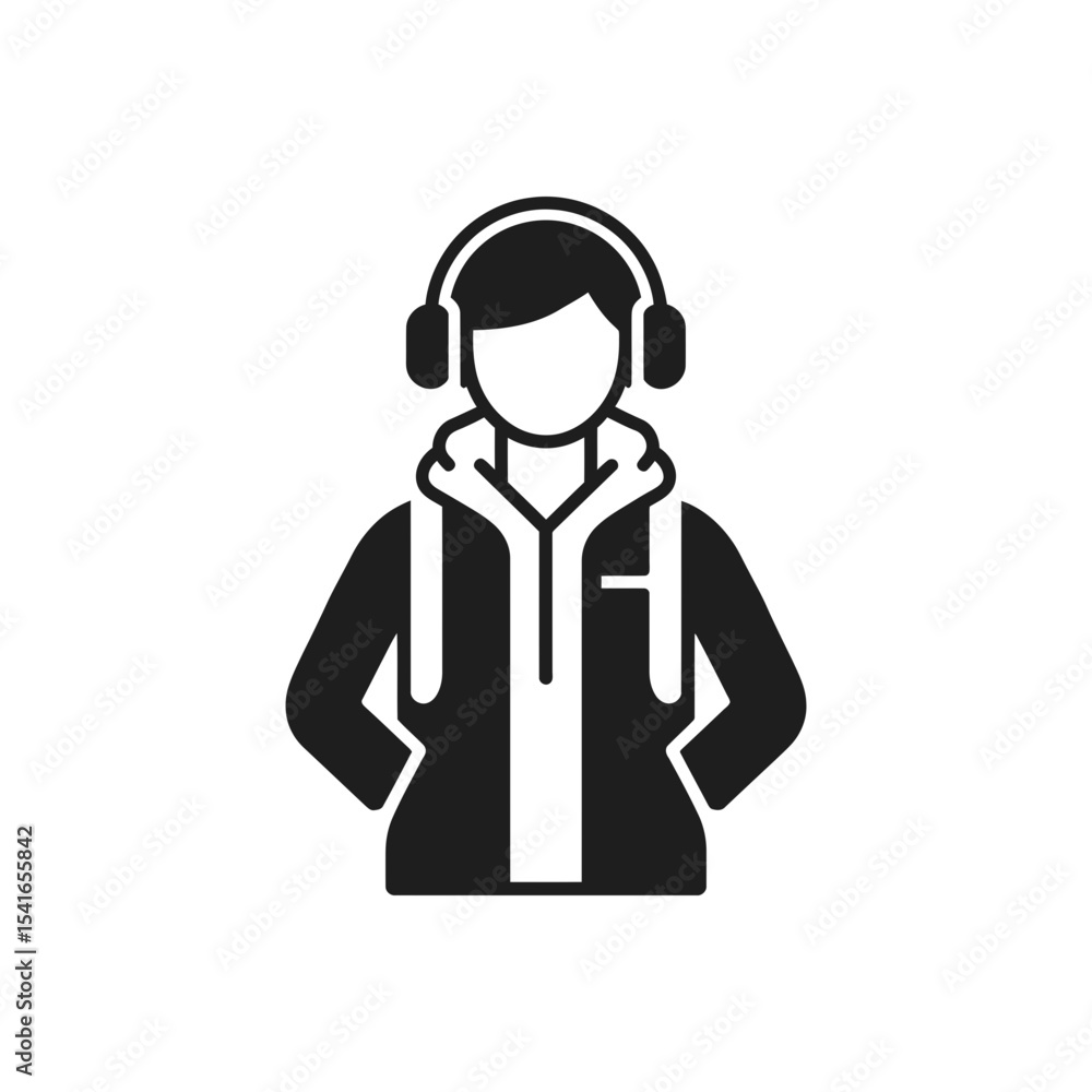 Person in Hoodie with Headphones Icon Person in Hoodie with Headphones Icon