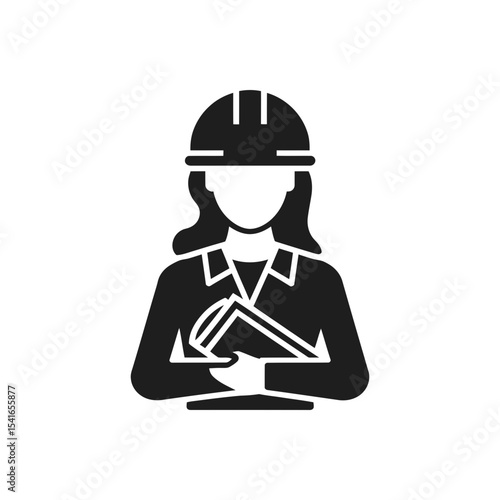 Female Engineer with Blueprint Icon