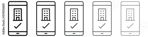 Reservation smartphone icon logo in stroke lines collection