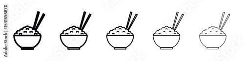 Rice bowl icon logo in stroke lines collection