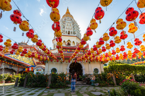 Asian woman visiting Kek Lok Si Temple, Penang, Malaysia