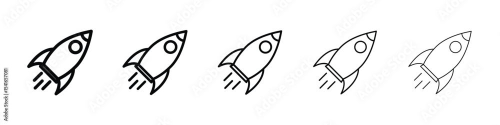 Fototapeta premium Rocket launch icon logo in stroke lines collection