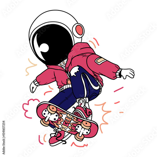 Astronaut skateboarding stylishly.