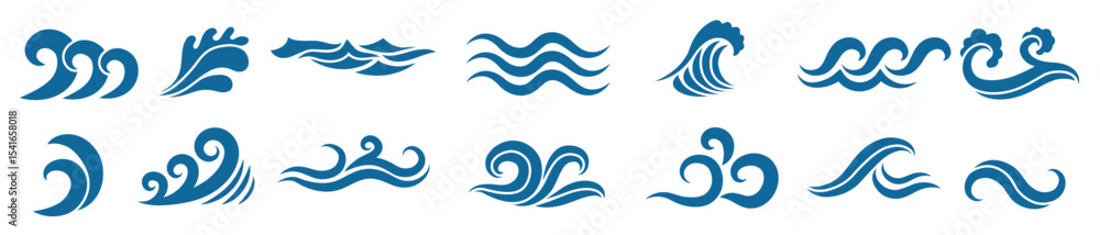 big set stylized ocean waves colored set sea water wave ocean flowing swirl illustration. big set stylized ocean waves colored set sea water wave ocean flowing swirl illustration.