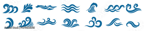 big set stylized ocean waves colored set sea water wave ocean flowing swirl illustration.