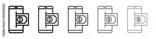 Send money smartphone icon logo in stroke lines collection