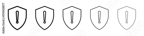 Shield exclamation icon logo in stroke lines collection