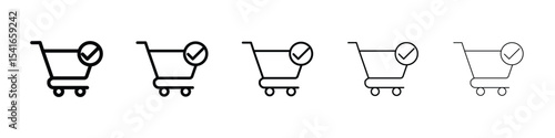 Shopping cart check icon logo in stroke lines collection