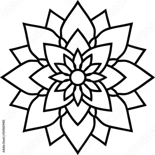 Outlined mandala featuring geometric balance and fine floral details
