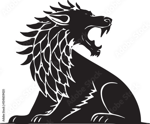 Roaring Lion Graphic: A majestic roaring lion is illustrated in a striking black and white vector graphic, symbolizing power, courage, and regal authority.