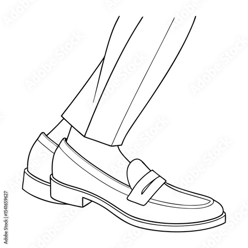 Sleek leather loafers, worn with neatly pressed trousers, isolated on white background