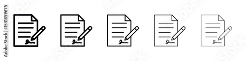 Signed contract icon logo in stroke lines collection