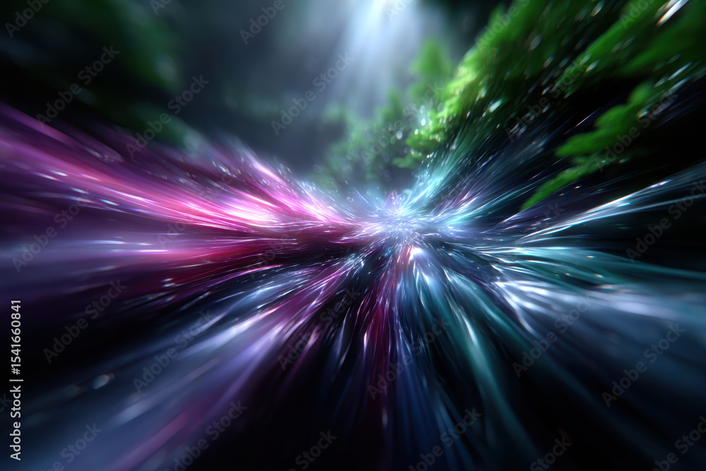 Obraz premium Vibrant abstract visualization of light and colors in a mystical forest setting