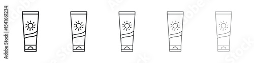 Suntan cream icon logo in stroke lines collection