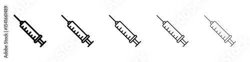 Syringe injection icon logo in stroke lines collection