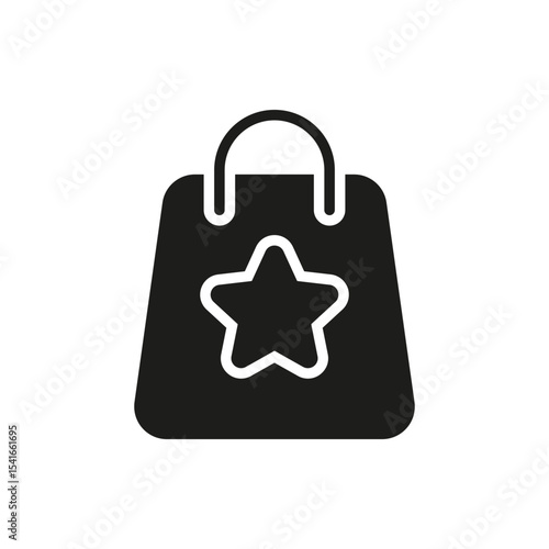 Shopping Bag With Star Solid Icon. Premium Retail Market And Customer Rewards Silhouette Symbol. Loyalty And Vip Shopping Experience Representation. Isolated Vector Illustration