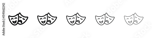 Theater masks icon logo in stroke lines collection