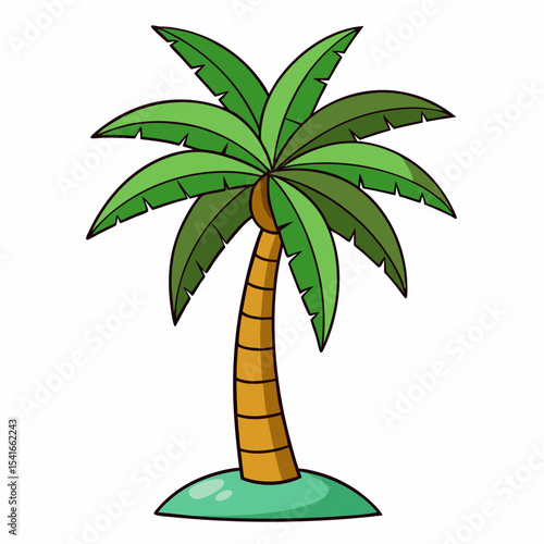 Cartoon Palm Tree Standing on Small Island Illustration in Detail