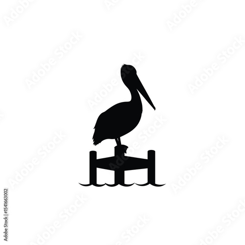 Black Pelican Silhouette on Dock Vector Icon bird white