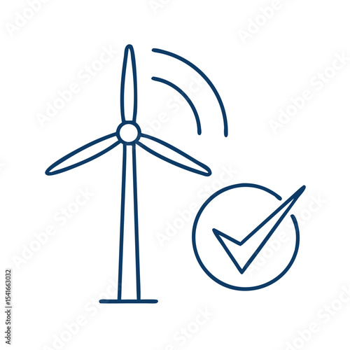 Icon of a wind turbine with a checkmark, symbolizing the endorsement and approval of clean and sustainable energy solutions
