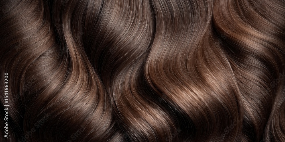 Fototapeta premium Close-up of a section of glossy wavy brown hair in a wavy style