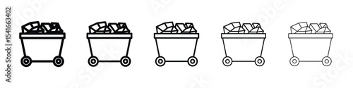 Trolley with coal icon logo in stroke lines collection