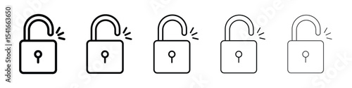 Unlock icon logo in stroke lines collection
