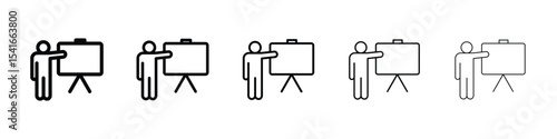 User chalkboard icon logo in stroke lines collection