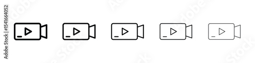 Video camera icon logo in stroke lines collection