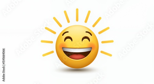 Smiling Sun Character Radiating Happiness and Warmth on White Background