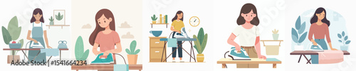 vector character woman ironing clothes