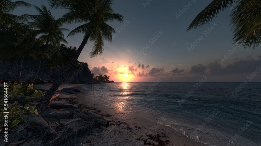 Fototapeta premium Tropical Sunset Beach Scene at Dusk