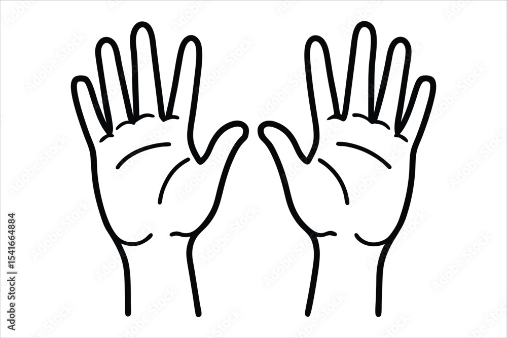 Fototapeta premium Two Hands Open Palms Upward Black Outline open hands
