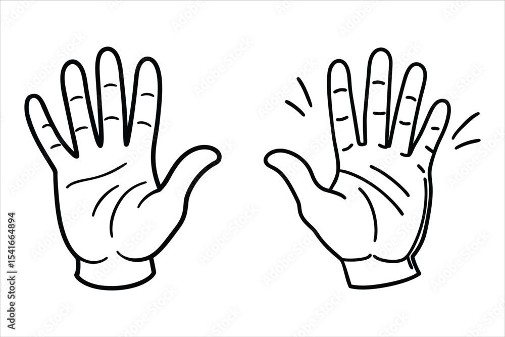 Fototapeta premium Two Hands High Five Black Line Art Illustration gesture