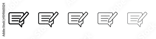 Write comment icon logo in stroke lines collection