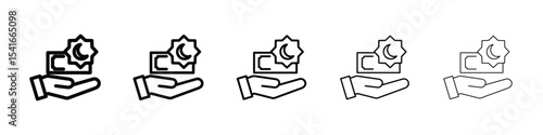 Zakat with money gift icon logo in stroke lines collection