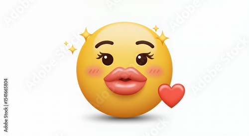 Yellow Emoji Sending a Kiss with Heart Icon on White Background