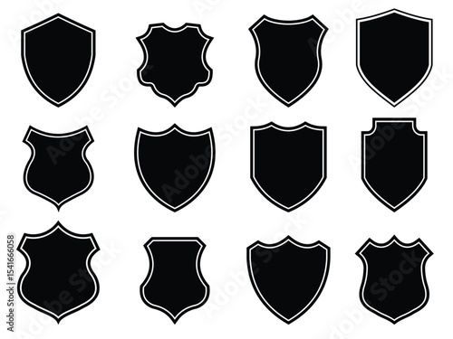 Set of vintage label and badges shape collections. Vector illustration. Black template for patch, insignias, overlay. Safety and security.