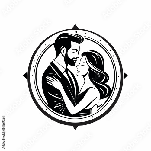 Romantic Couple Lovers Embrace Man logo design vector on white background.