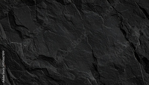 Black Rocky Surface Texture Detailed Close-Up of Stone Wall