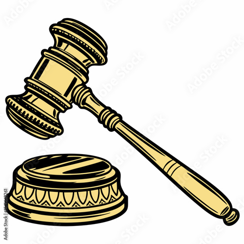 Judge Gavel Vector Illustration | Legal Justice Hammer Icon | Courtroom Symbol Design
