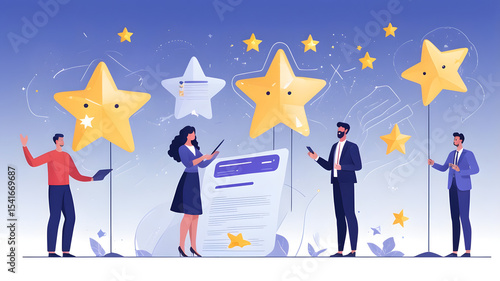 Customer Feedback and Rating System Concept – Five-Star Reviews and AI-Based Service Analysis